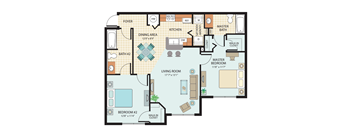 Two-Bedroom Floor Plan at Kensington Gardens Affordable Apartments in Riverview FL