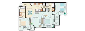 Three-Bedroom Floor Plan at Kensington Gardens Affordable Apartments in Riverview FL