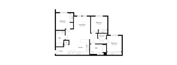 Spacious Three-Bedroom Floor Plan at Lakeland Affordable Apartments in Santa Fe Springs, CA