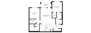 Two Bedroom Floor Plan at Lenox at Bloomingdale Luxury Apartments in Riverview FL
