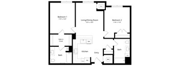 Two Bedroom Floor Plan at Lexington Reserve Senior Apartments in Portsmouth, VA