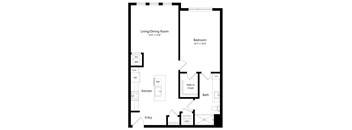 One Bedroom Floor Plan with Shower at Lyra Luxury Apartments in Sarasota FL
