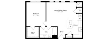 One Bedroom Floor Plan with 824 Sq. Ft. at Lyra Luxury Apartments in Sarasota FL