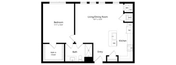 One Bedroom Floor Plan with 824 Sq. Ft. at Lyra Luxury Apartments in Sarasota FL
