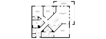 Three Bedroom Floor Plan with 1,282 Sq. Ft. at Lyra Luxury Apartments in Sarasota FL