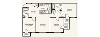 Three Bedroom Floor Plan at Morgan Creek Affordable Apartments in Tampa FL
