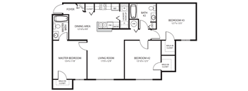 Three-Bedroom Floor Plan at Manatee Cove Affordable Apartments in Melbourne FL