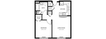 One Bedroom Floor Plan at Meadowbrook Senior Apartments in Tinton Falls NJ