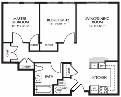 Two Bedroom Floor Plan at The Pines at Tinton Falls Senior Apartments in Tinton Falls NJ