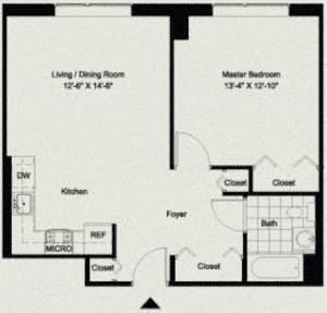 One Bedroom Floor Plan at Metro 125 Affordable Apartments in NYC