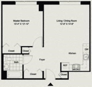 One BEdroom Floor plan at Metro 125 Affordable Apartments in NYC
