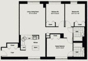 Three Bedrrom Floor Plan at Metro 125 Affordable Apartments in NYC