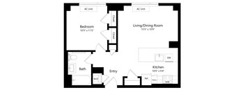 One Bedroom Floor Plan at One East Harlem Luxury Apartments in East Harlem NY