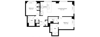 Two Bedroom Floor Plan at One East Harlem Luxury Apartments in East Harlem NY