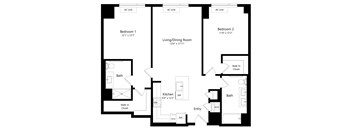 Two Bedroom Floor Plan at One East Harlem Luxury Apartments in East Harlem NY