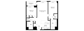Two Bedroom Floor Plan at One East Harlem Luxury Apartments in East Harlem NY