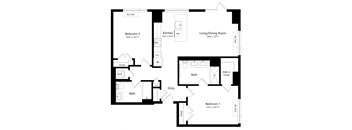 Two Bedroom Floor Plan at One East Harlem Luxury Apartments in East Harlem NY