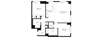 Two Bedroom Floor Plan at One East Harlem Luxury Apartments in East Harlem NY