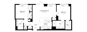 Two Bedroom Floor Plan at One East Harlem Luxury Apartments in East Harlem NY