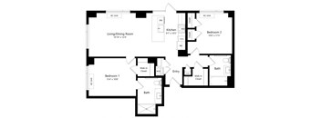 Two Bedroom Floor Plan at One East Harlem Luxury Apartments in East Harlem NY
