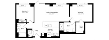 Two Bedroom Floor Plan at One East Harlem Luxury Apartments in East Harlem NY