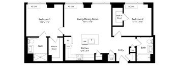 Two Bedroom Floor Plan at One East Harlem Luxury Apartments in East Harlem NY