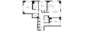 Three Bedroom Floor Plan at One East Harlem Luxury Apartments in East Harlem NY