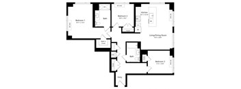 Three Bedroom Floor Plan at One East Harlem Luxury Apartments in East Harlem NY
