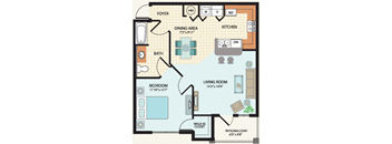 One Bedroom Floor Plan at Parkway Place Affordable Apartments in Melbourne, FL