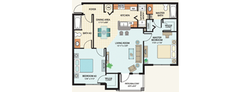 Two Bedroom Floor Plan at Parkway Place Affordable Apartments in Melbourne, FL