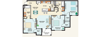 Three Bedroom Floor Plan at Parkway Place Affordable Apartments in Melbourne, FL