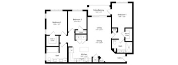 Three Bedroom Floor Plan at Palm Ranch Luxury Apartments in Davie FL