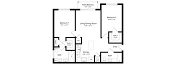 Two Bedroom Floor Plan at Palm Ranch Luxury Apartments in Davie FL