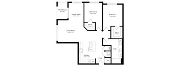 Two Bedroom Floor Plan at Parc at White Rock Luxury Apartments in Dallas TX