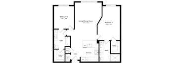 Two Bedroom Floor Plan at Parc at White Rock Luxury Apartments in Dallas TX