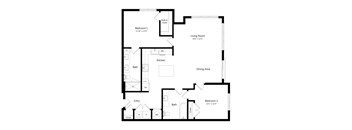 Two Bedroom Floor Plan with 1,206 Sq. Ft. at Parc at White Rock Luxury Apartments in Dallas TX