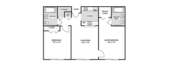 Two Bedroom Floor Plan at Riverview House Senior Apartments in Lake Worth FL
