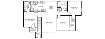 Three Bedroom Floor Plan at Royal Palm Key Affordable Apartments in Tampa FL