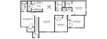 Four Bedroom Floor Plan at Royal Palm Key Affordable Apartments in Tampa FL