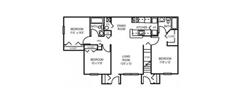 Three Bedroom Floor Plan at Timberleaf Affordable Apartments in Orlando, Florida