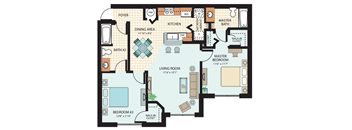 Two Bedroom Floor Plan at Spanish Trace Affordable Apartments in Tampa FL
