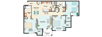 Three Bedroom Floor Plan at Sabal Ridge Affordable Apartments in Tampa FL