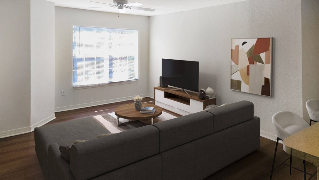 a living room with a couch and a television