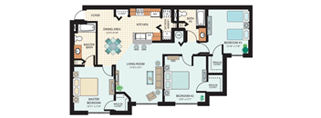Three-Bedroom Floor Plan at Savannah Springs Affordable Apartments in Jacksonville FL