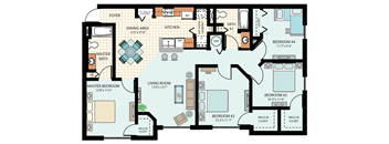 Four-Bedroom Floor Plan at Savannah Springs Affordable Apartments in Jacksonville, FL