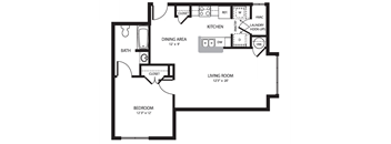 One Bedroom Floor Plan at Wharside Commons Affordable Apartments in Middletown CT