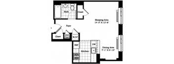 Studio Floor Plan at The Balton Apartments in NYC