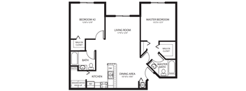 Two Bedroom Floor Plan at Summer Lakes Affordable Apartments in Naples, Florida