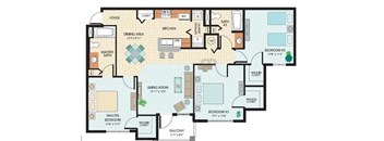 3 Bedroom Floor Plan at Booker Creek Apartments in St. Petersburg, FL