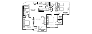 3 Bedroom Floor Plan at Fort King Colony Apartments in Zephyrhills, FL